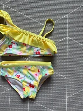 Wonder Nation|Baby girl/toddler white & Yellow floral two piece swimsuit bikini•